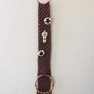 Vintage Handmade Macrame Towel Holder Ceramic Pendants Boho MCM Retro Turtle Owl